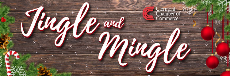 jingle and mingle banner with ornaments, candy canes and holly